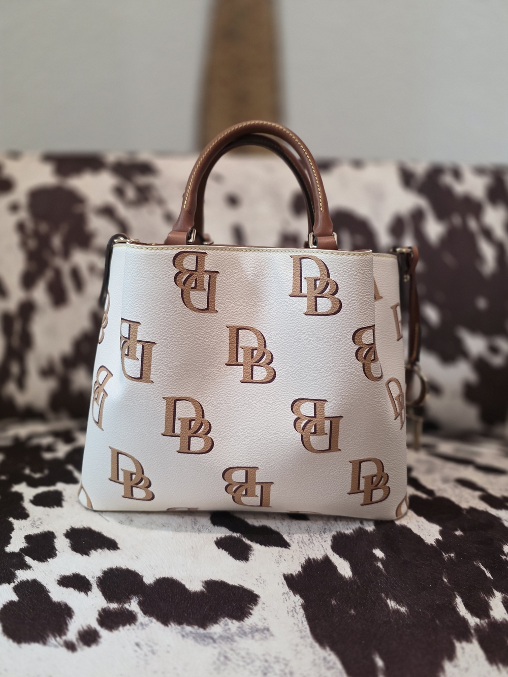 Dooney & Bourke White Satchel with Tan DB Monogram